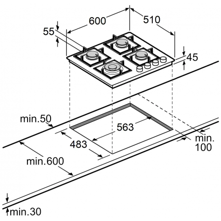 Газовая панель Fabiano FHG 1444 VGHT2 Black Glass А-34